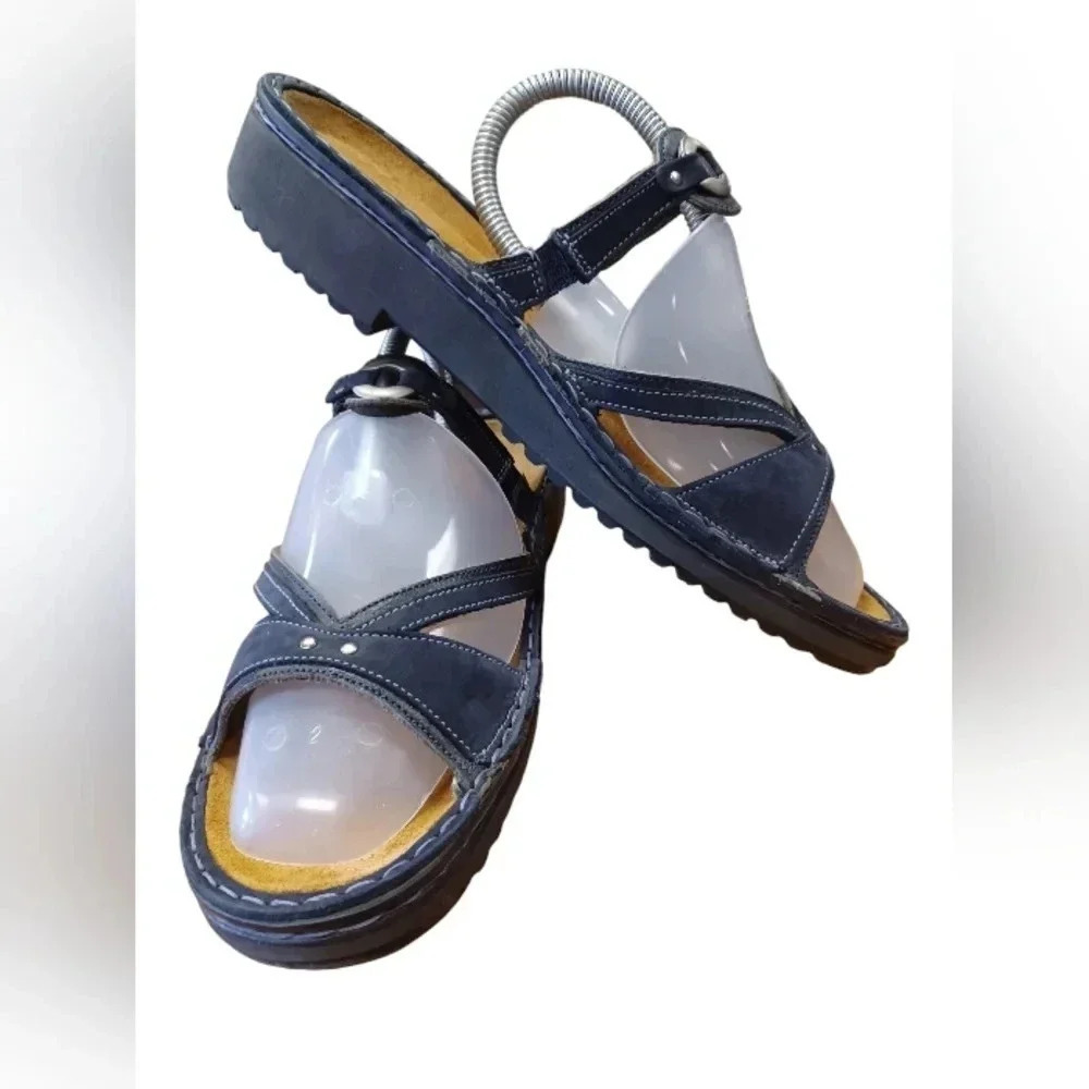 NOAT Open Toe Blue Leather Flat Sandals Size 42/11
